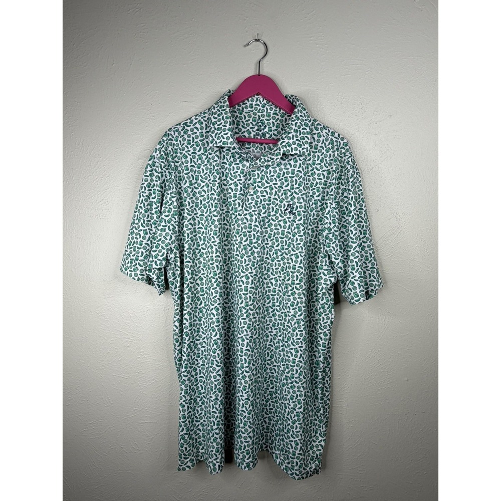 Rhoback Men's Polo XXL The Dill Ball Green Print Performance Golf Pickleball
